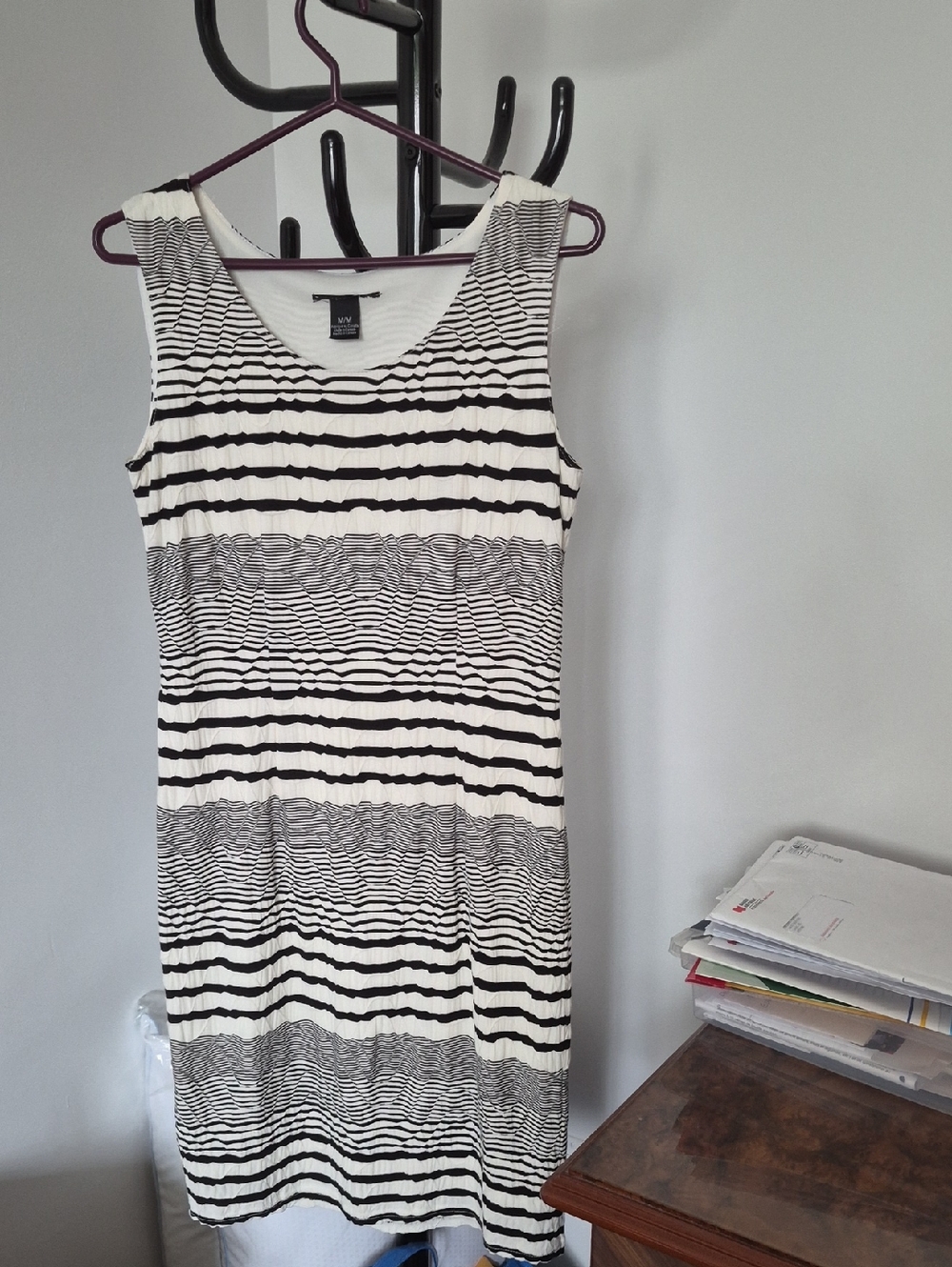 Black and White Striped Sleeveless Knit Dress MADE IN CANADA